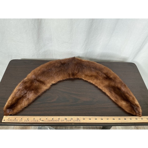 50-60s Real Mink Fur Collar Womens  Mahogany Brown Red Satin Lining Curved VTG - Picture 4 of 6